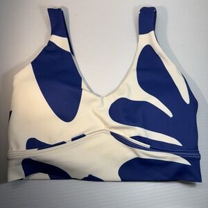 Wilo The Label Sports Bra V Neck Blue White Abstract Padded High Support Size XS